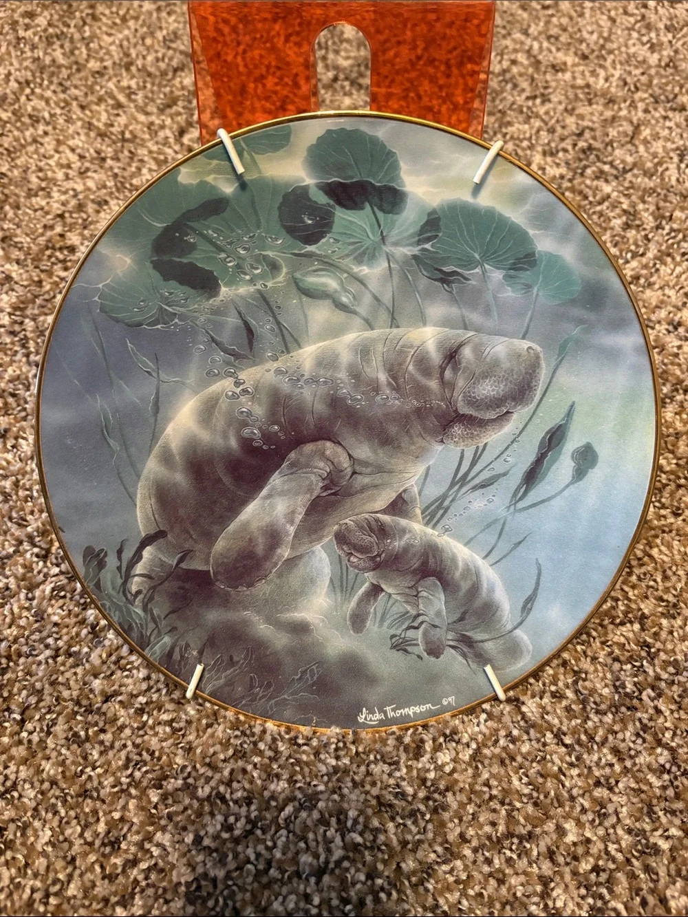 Manatee Mother and Calf Decorative Plate - Signed Artwork Diana Art